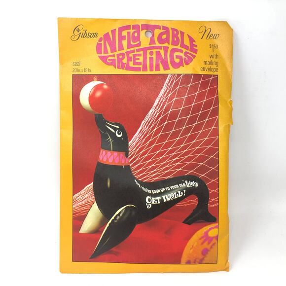 Gibson Inflatable Greetings Seal with Ball Balloon Get Well 18" x 20" VTG - Picture 1 of 2